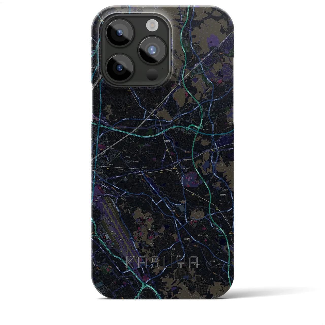 【粕屋】地図柄iPhoneケース（バックカバータイプ・ブラック）iPhone 15 Pro Max 用