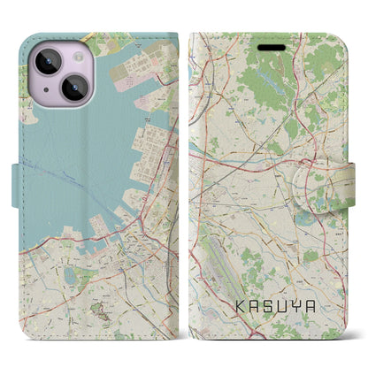 【粕屋（福岡県）】地図柄iPhoneケース（手帳タイプ）ナチュラル・iPhone 14 用