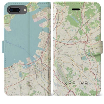【粕屋（福岡県）】地図柄iPhoneケース（手帳タイプ）ナチュラル・iPhone 8Plus /7Plus / 6sPlus / 6Plus 用