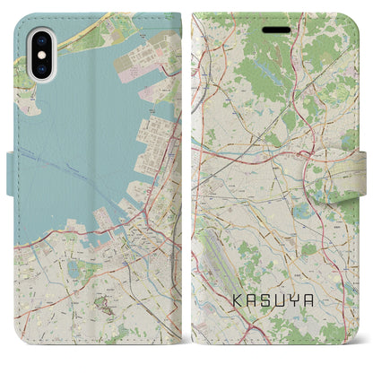【粕屋（福岡県）】地図柄iPhoneケース（手帳タイプ）ナチュラル・iPhone XS Max 用