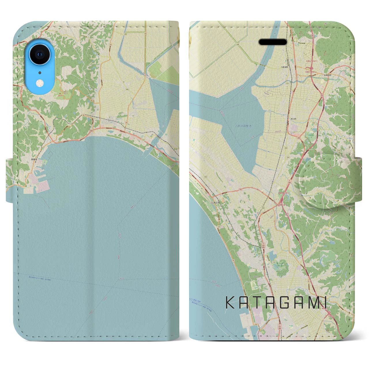 【潟上】地図柄iPhoneケース（手帳両面タイプ・ナチュラル）iPhone XR 用