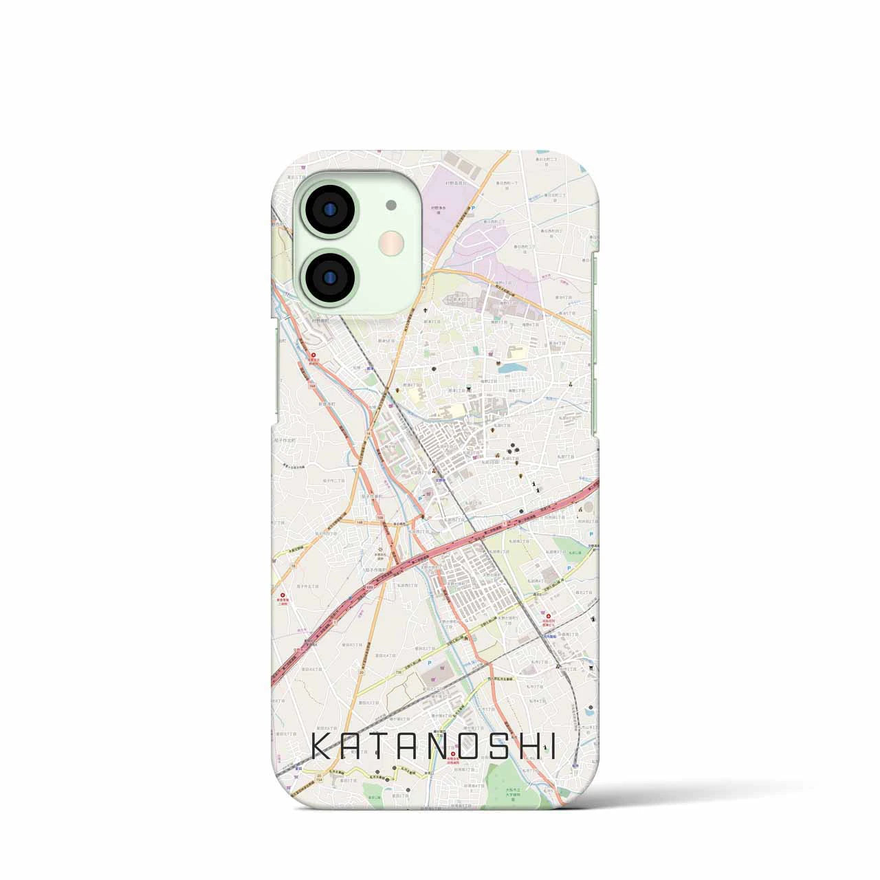 【交野市】地図柄iPhoneケース（バックカバータイプ・ナチュラル）iPhone 12 mini 用