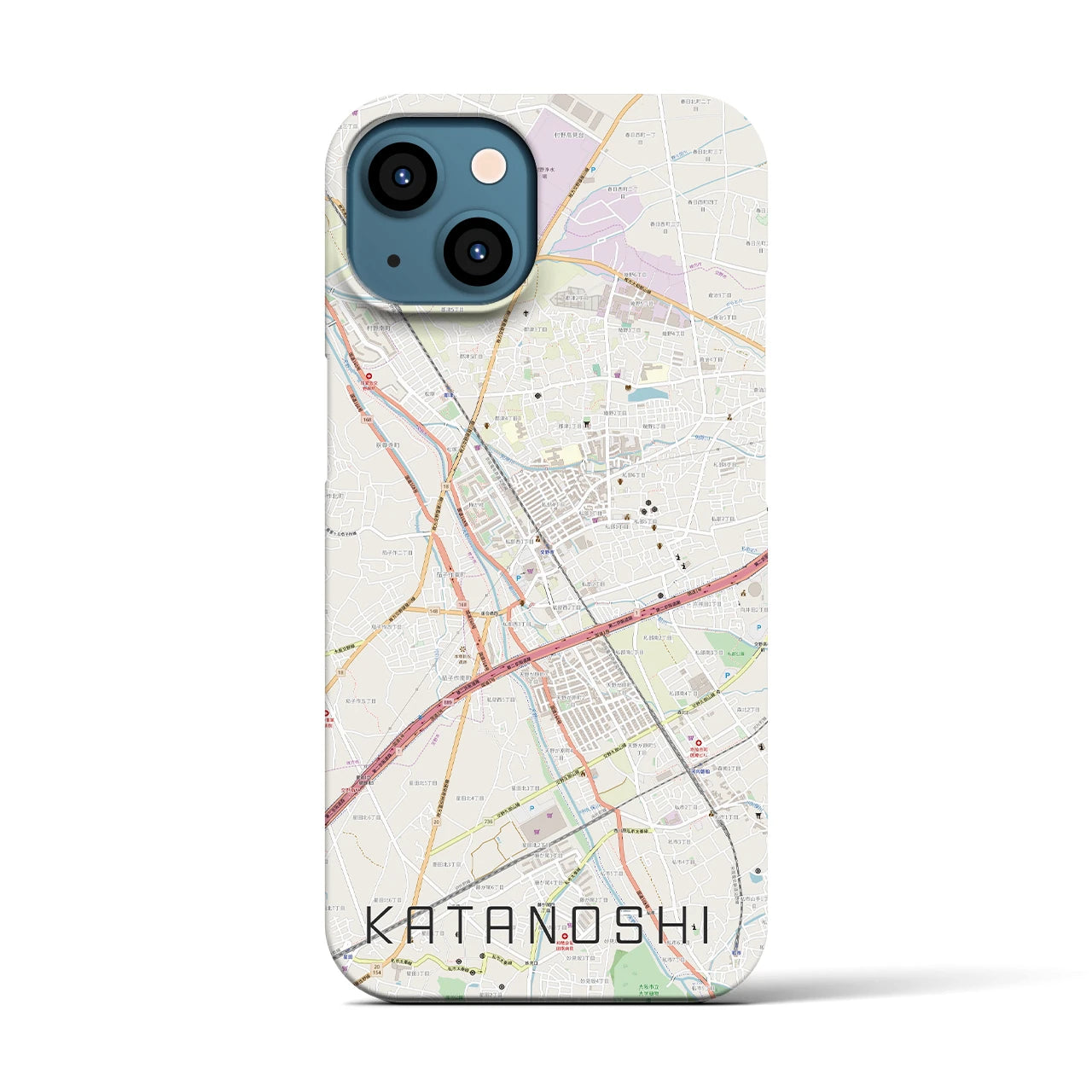 【交野市】地図柄iPhoneケース（バックカバータイプ・ナチュラル）iPhone 13 用