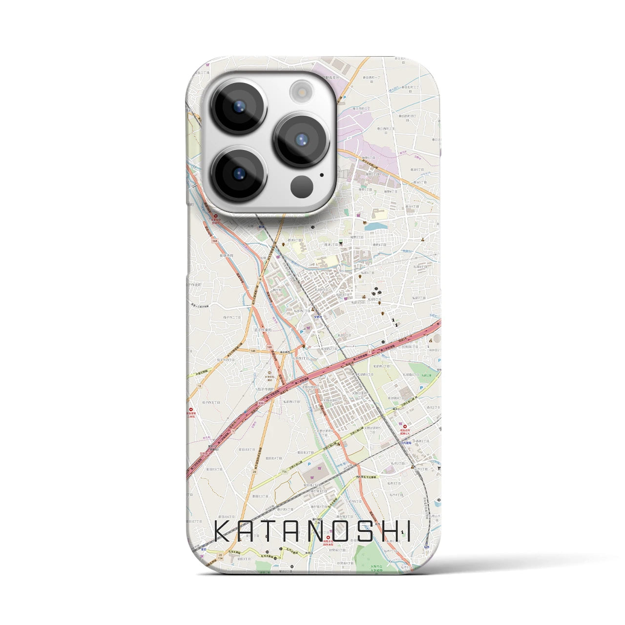 【交野市】地図柄iPhoneケース（バックカバータイプ・ナチュラル）iPhone 14 Pro 用