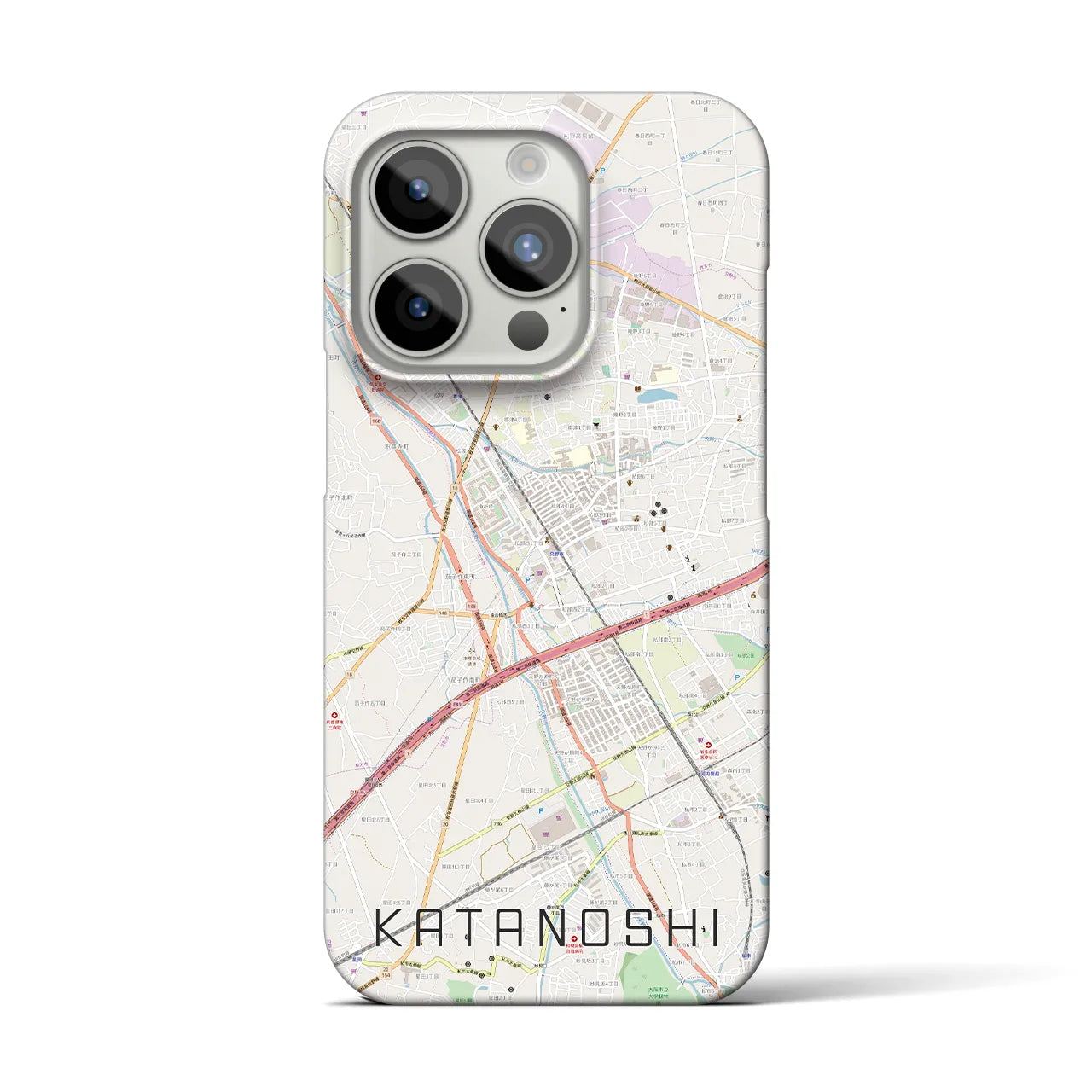 【交野市】地図柄iPhoneケース（バックカバータイプ・ナチュラル）iPhone 15 Pro 用