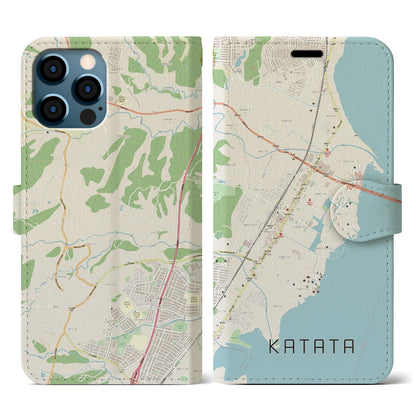 【堅田（滋賀県）】地図柄iPhoneケース（手帳タイプ）ナチュラル・iPhone 12 / 12 Pro 用