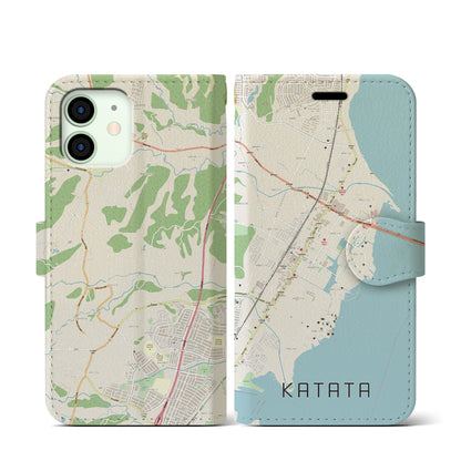 【堅田（滋賀県）】地図柄iPhoneケース（手帳タイプ）ナチュラル・iPhone 12 mini 用