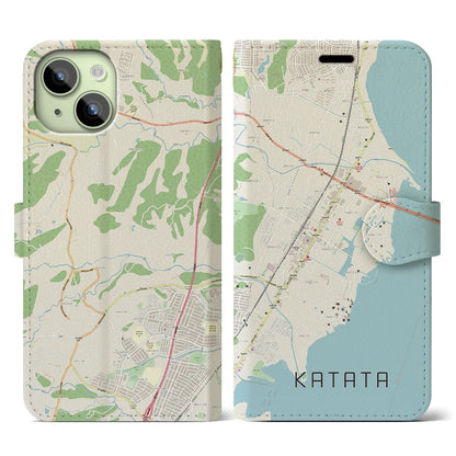 【堅田（滋賀県）】地図柄iPhoneケース（手帳タイプ）ナチュラル・iPhone 15 用