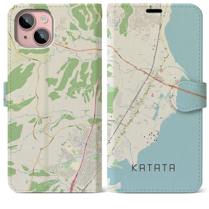 【堅田（滋賀県）】地図柄iPhoneケース（手帳タイプ）ナチュラル・iPhone 15 Plus 用