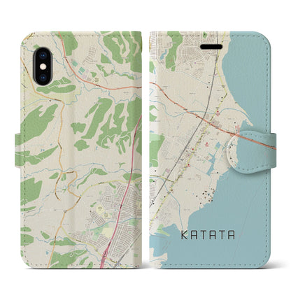 【堅田（滋賀県）】地図柄iPhoneケース（手帳タイプ）ナチュラル・iPhone XS / X 用