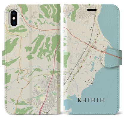 【堅田（滋賀県）】地図柄iPhoneケース（手帳タイプ）ナチュラル・iPhone XS Max 用