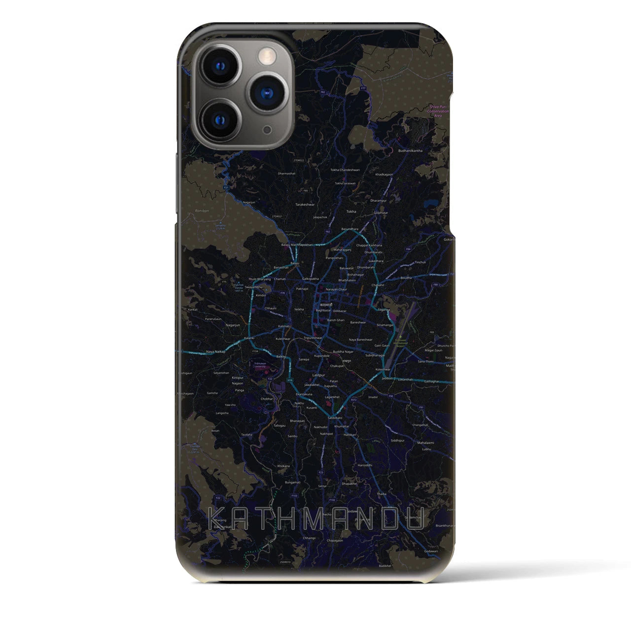 【カトマンズ】地図柄iPhoneケース（バックカバータイプ・ブラック）iPhone 11 Pro Max 用