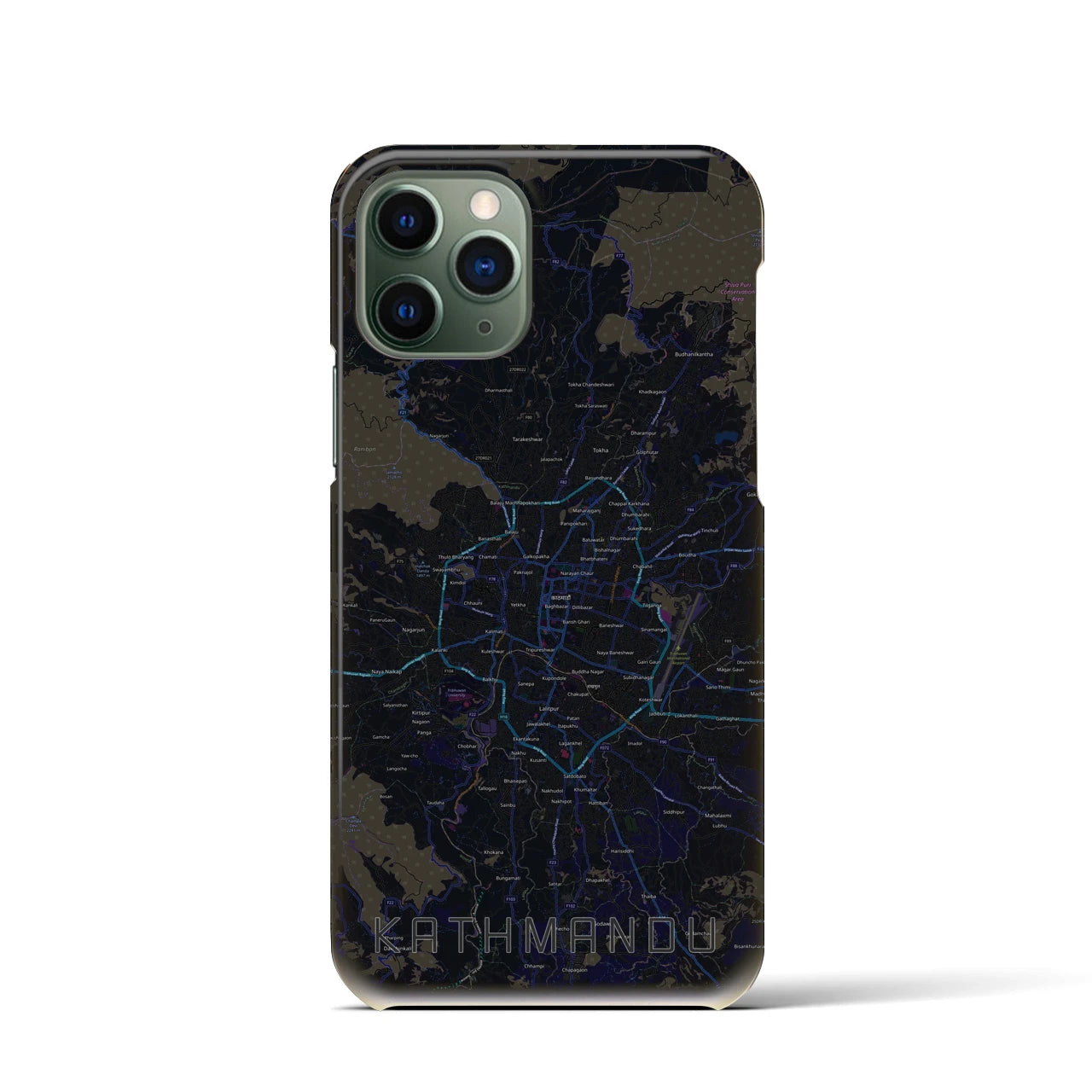 【カトマンズ】地図柄iPhoneケース（バックカバータイプ・ブラック）iPhone 11 Pro 用