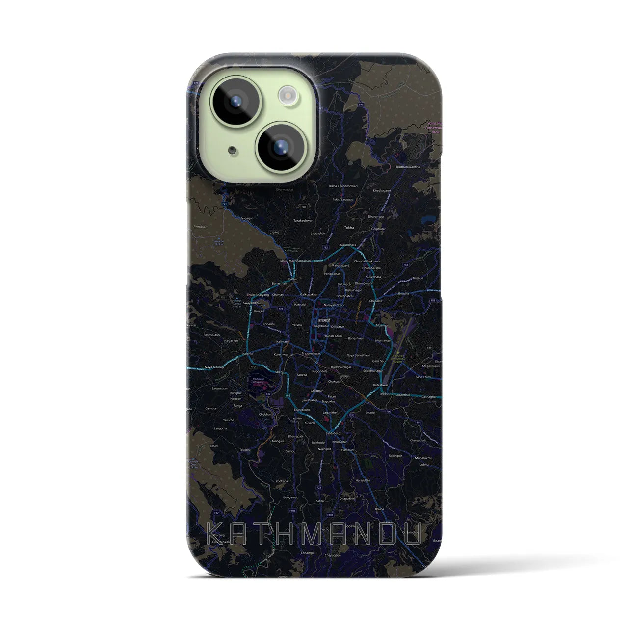 【カトマンズ】地図柄iPhoneケース（バックカバータイプ・ブラック）iPhone 15 用