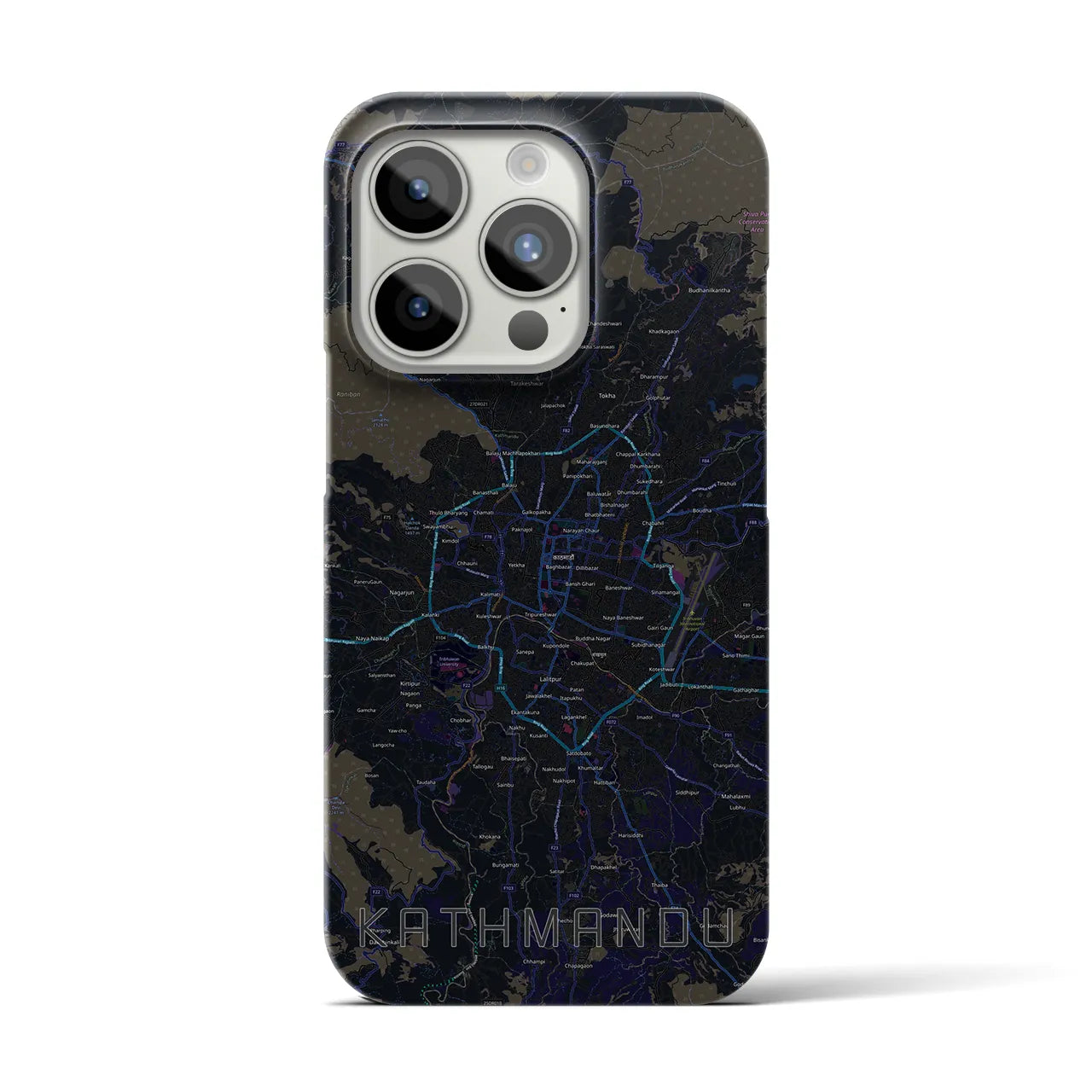 【カトマンズ】地図柄iPhoneケース（バックカバータイプ・ブラック）iPhone 15 Pro 用