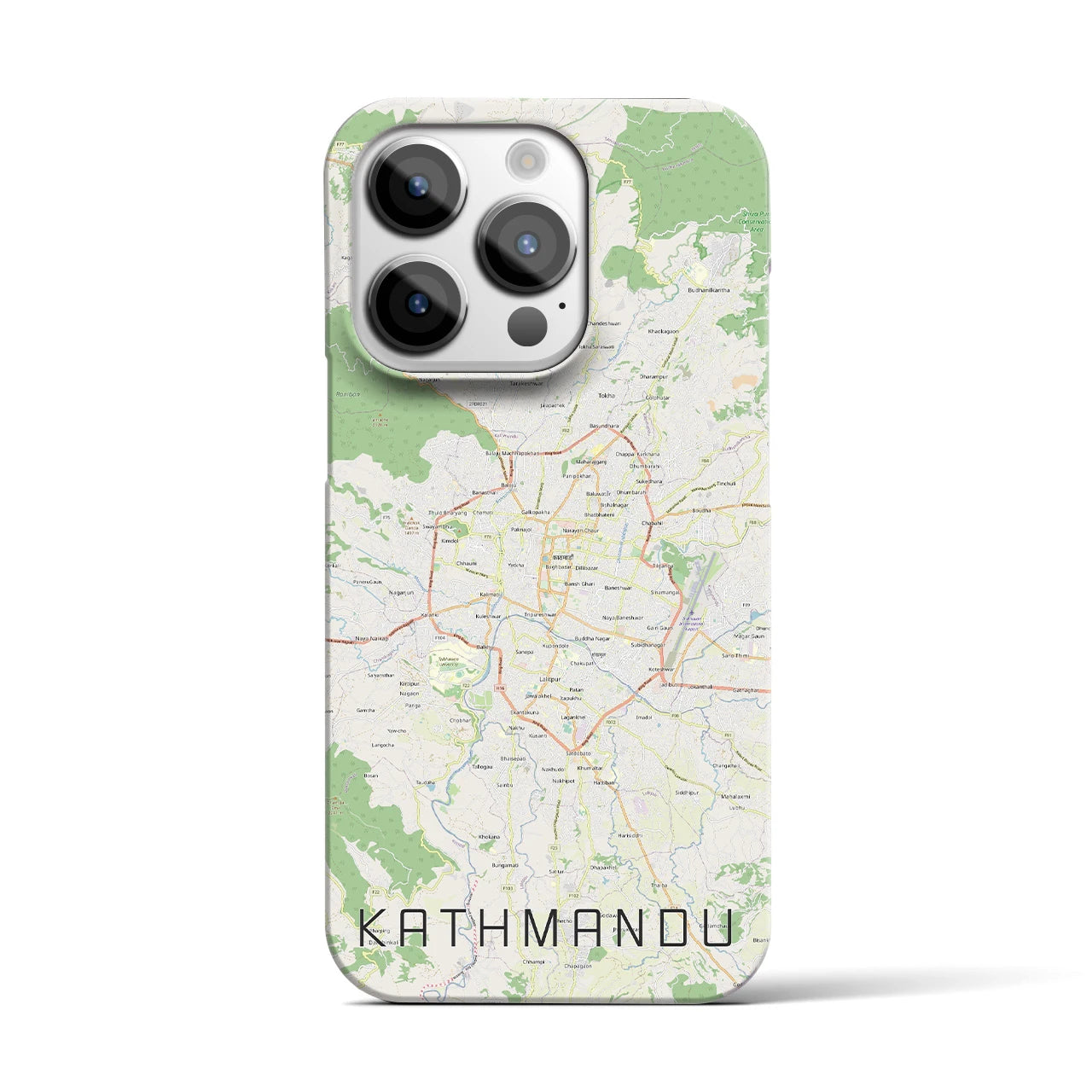 【カトマンズ】地図柄iPhoneケース（バックカバータイプ・ナチュラル）iPhone 14 Pro 用