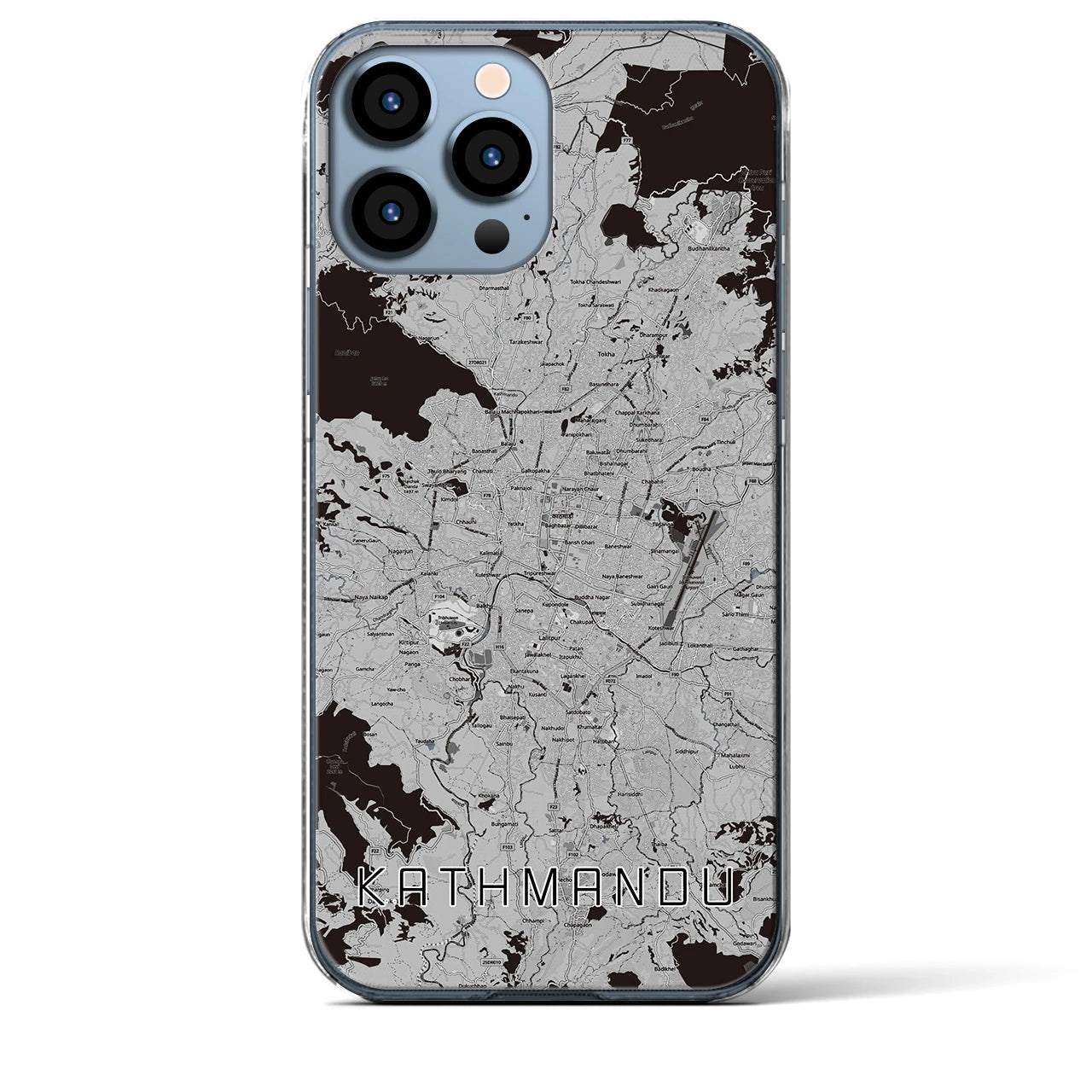 【カトマンズ】地図柄iPhoneケース（クリアタイプ・モノトーン）iPhone 13 Pro Max 用