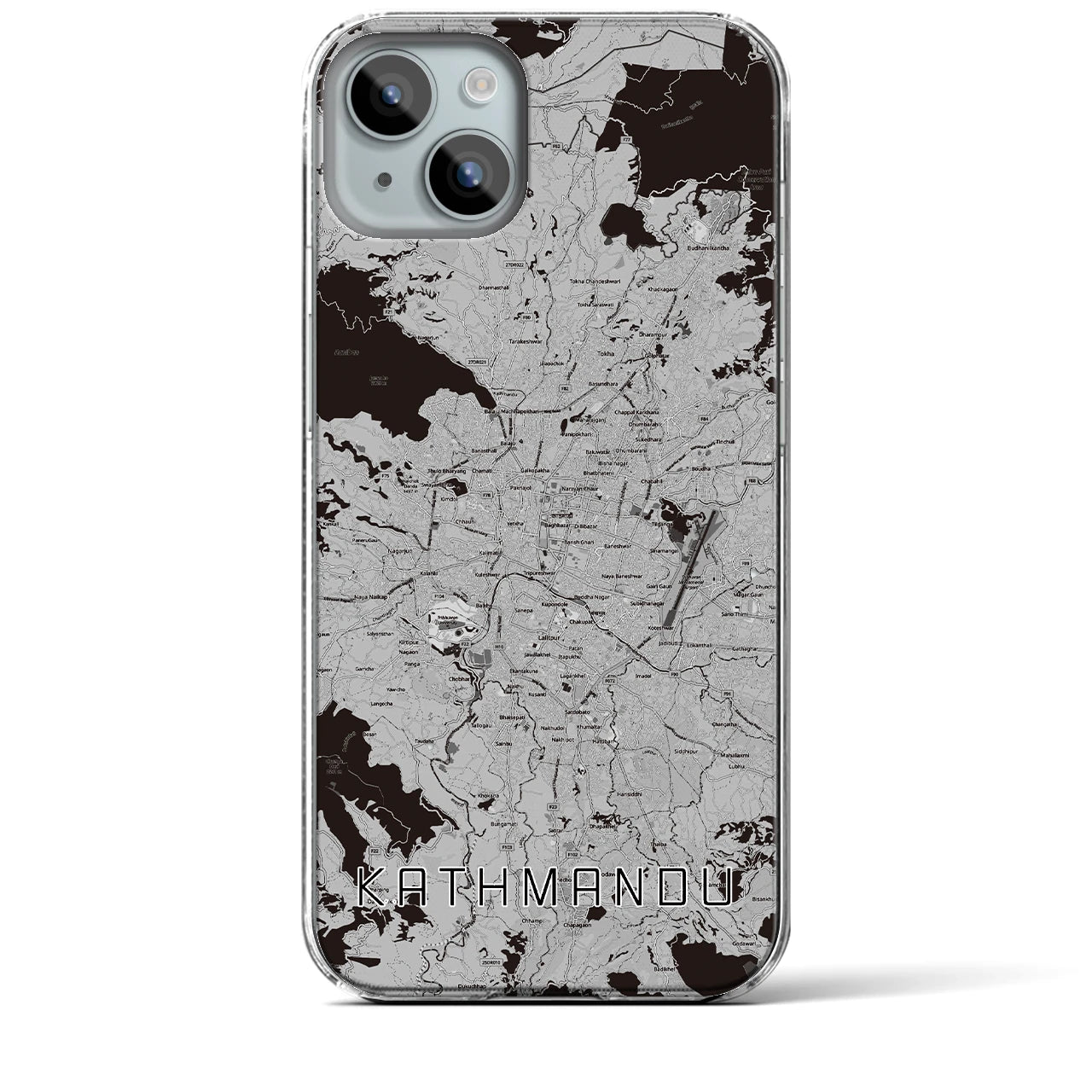 【カトマンズ】地図柄iPhoneケース（クリアタイプ・モノトーン）iPhone 15 Plus 用