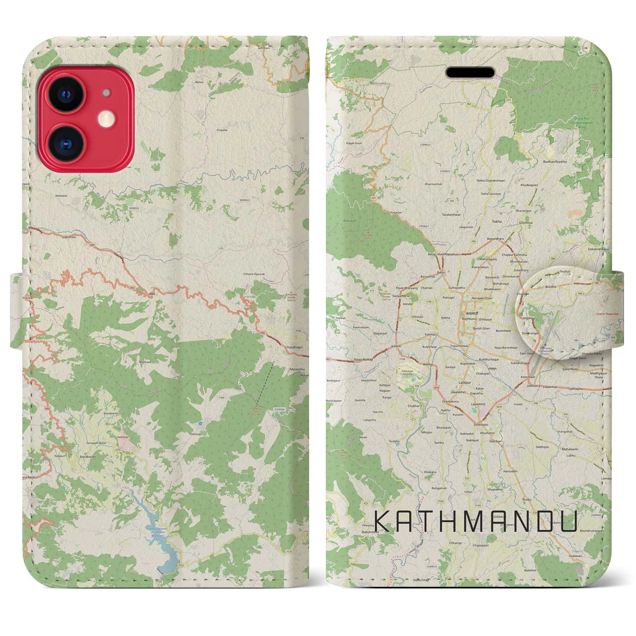 【カトマンズ】地図柄iPhoneケース（手帳両面タイプ・ナチュラル）iPhone 11 用