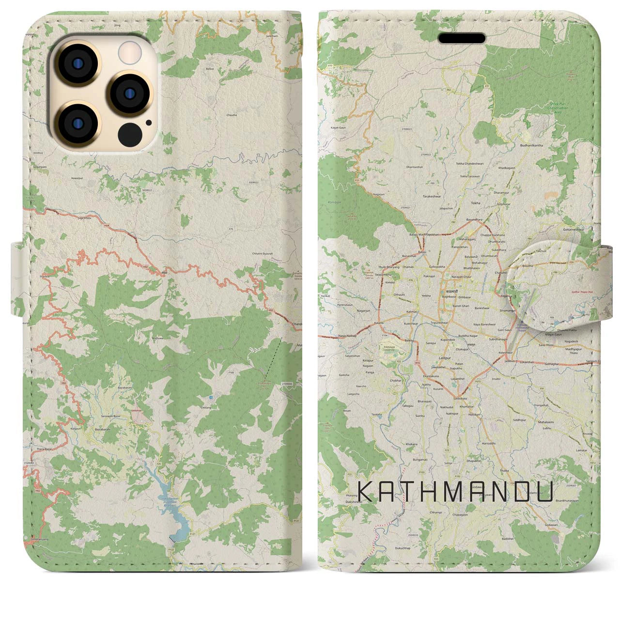 【カトマンズ】地図柄iPhoneケース（手帳両面タイプ・ナチュラル）iPhone 12 Pro Max 用