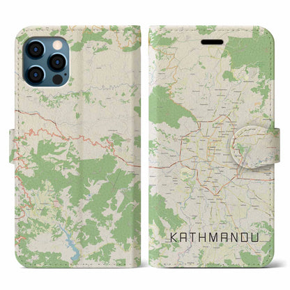 【カトマンズ（ネパール）】地図柄iPhoneケース（手帳タイプ）ナチュラル・iPhone 12 / 12 Pro 用