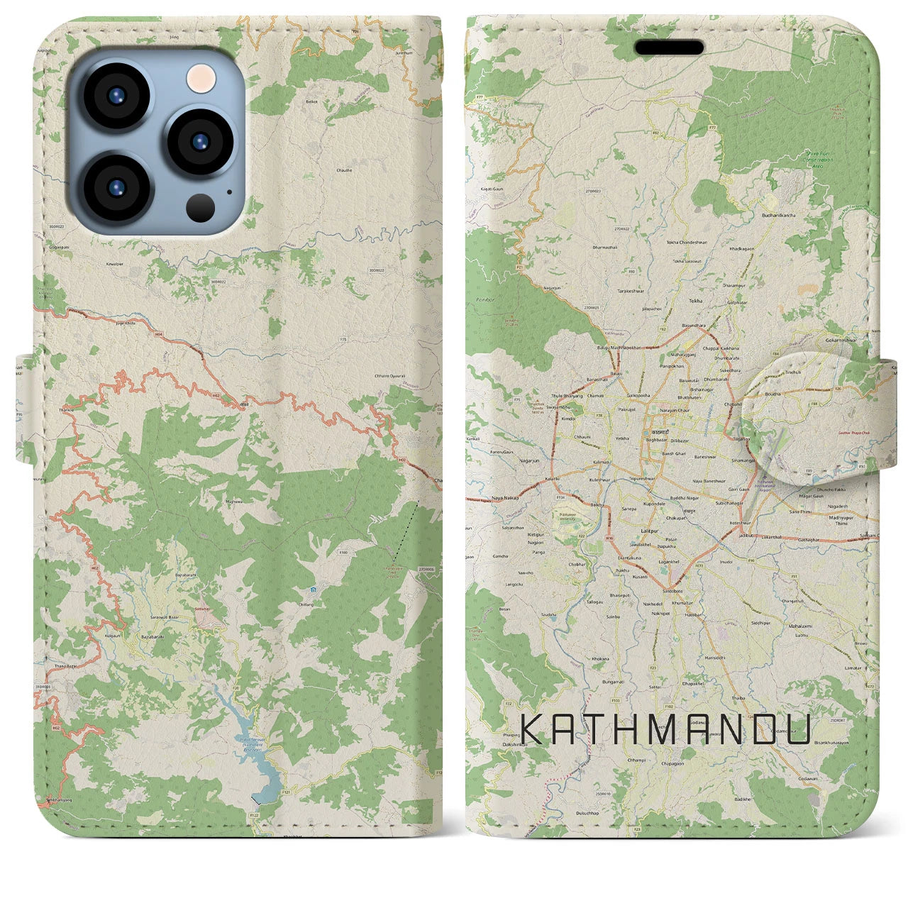 【カトマンズ】地図柄iPhoneケース（手帳両面タイプ・ナチュラル）iPhone 13 Pro Max 用