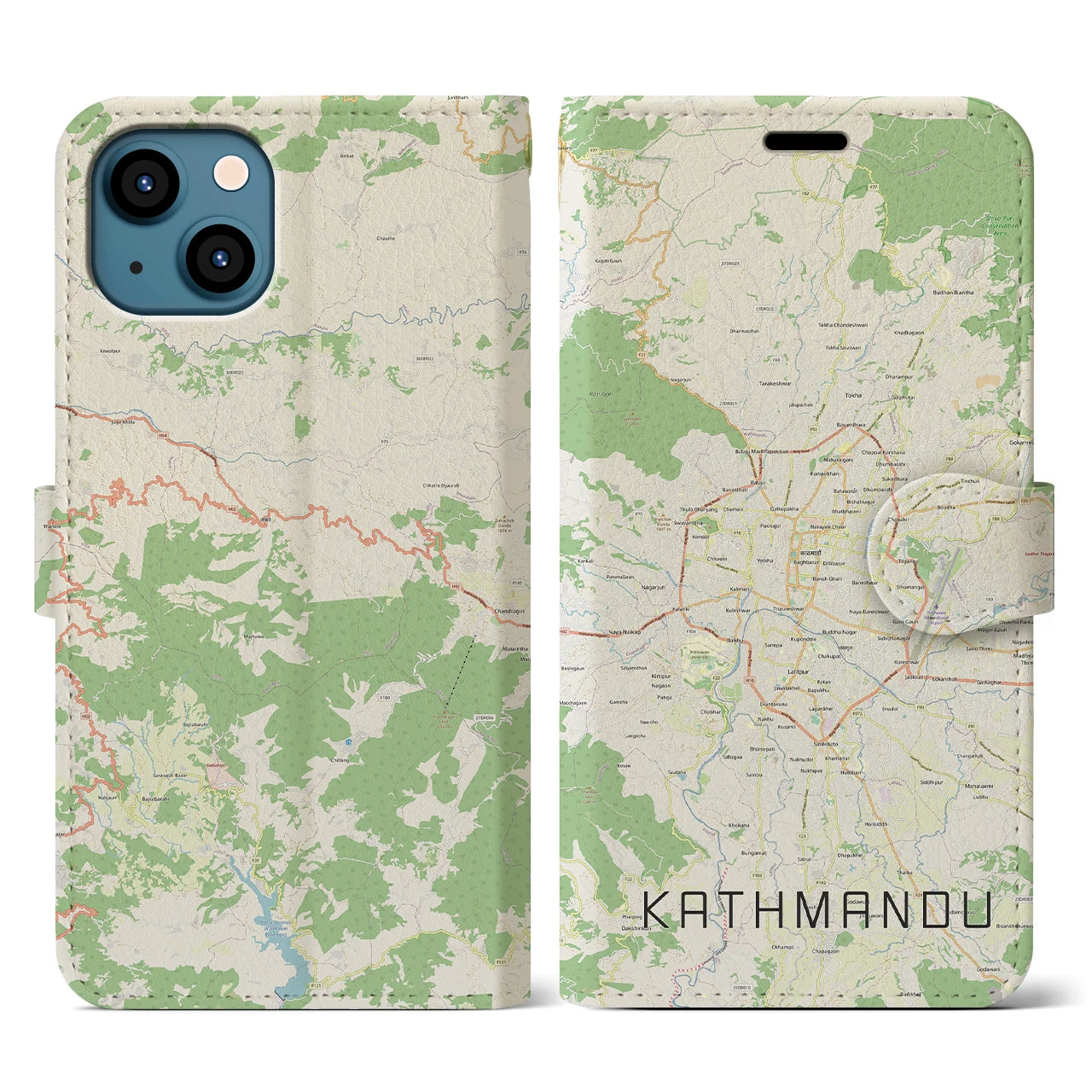 【カトマンズ】地図柄iPhoneケース（手帳両面タイプ・ナチュラル）iPhone 13 用