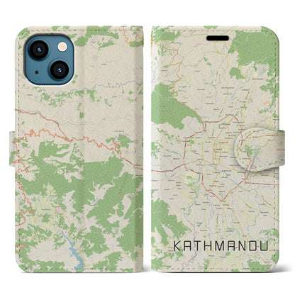 【カトマンズ（ネパール）】地図柄iPhoneケース（手帳タイプ）ナチュラル・iPhone 13 用