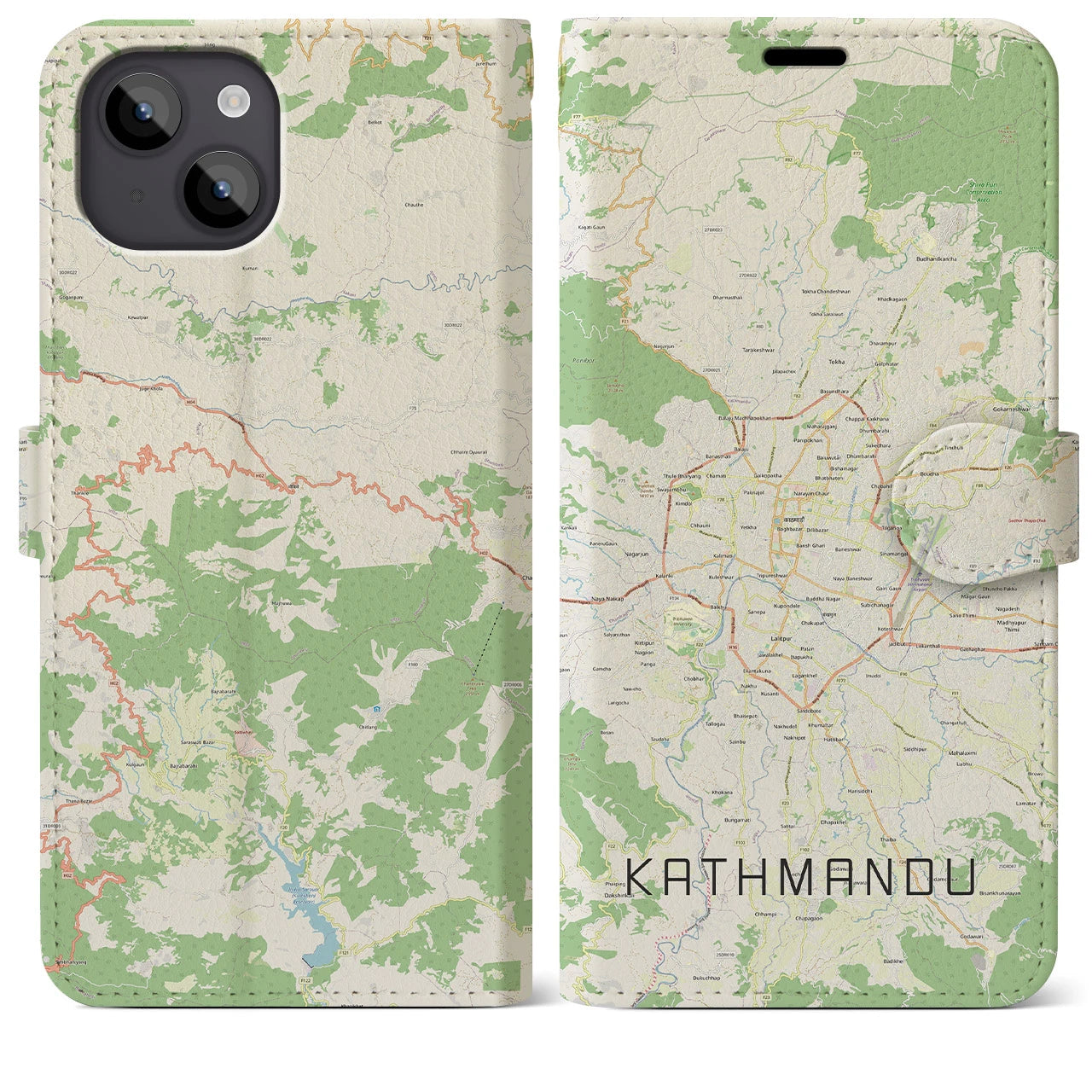 【カトマンズ】地図柄iPhoneケース（手帳両面タイプ・ナチュラル）iPhone 14 Plus 用