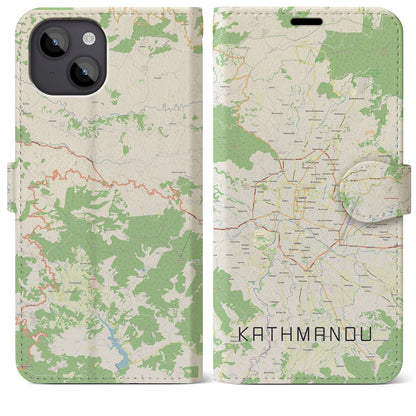 【カトマンズ（ネパール）】地図柄iPhoneケース（手帳タイプ）ナチュラル・iPhone 14 Plus 用