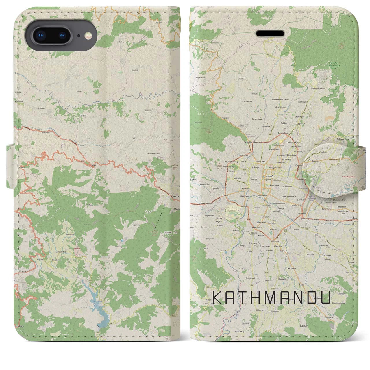 【カトマンズ】地図柄iPhoneケース（手帳両面タイプ・ナチュラル）iPhone 8Plus /7Plus / 6sPlus / 6Plus 用