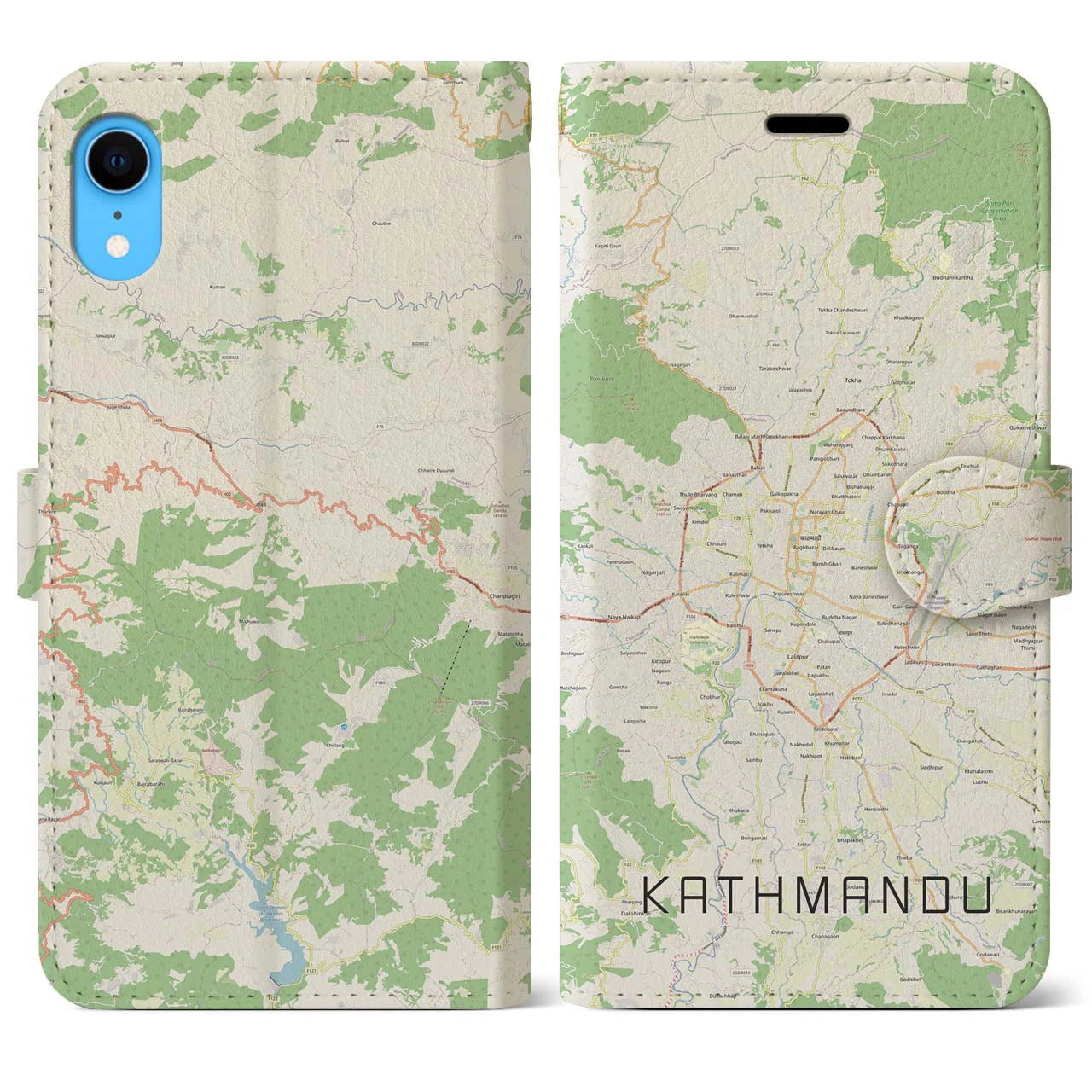 【カトマンズ】地図柄iPhoneケース（手帳両面タイプ・ナチュラル）iPhone XR 用