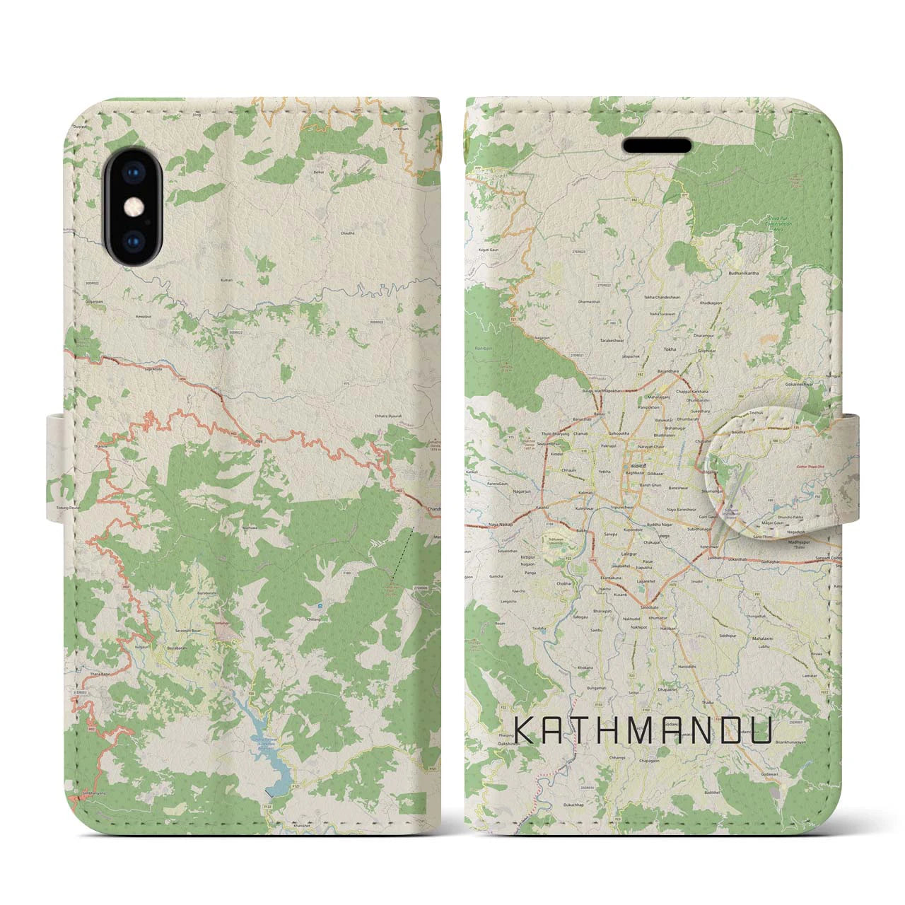 【カトマンズ】地図柄iPhoneケース（手帳両面タイプ・ナチュラル）iPhone XS / X 用