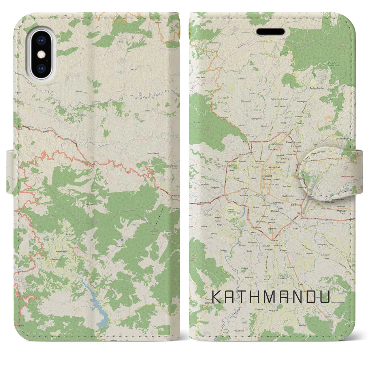 【カトマンズ】地図柄iPhoneケース（手帳両面タイプ・ナチュラル）iPhone XS Max 用