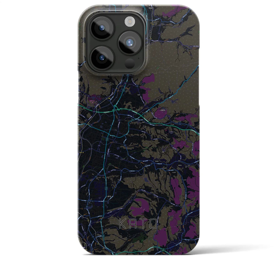 【加東】地図柄iPhoneケース（バックカバータイプ・ブラック）iPhone 15 Pro Max 用