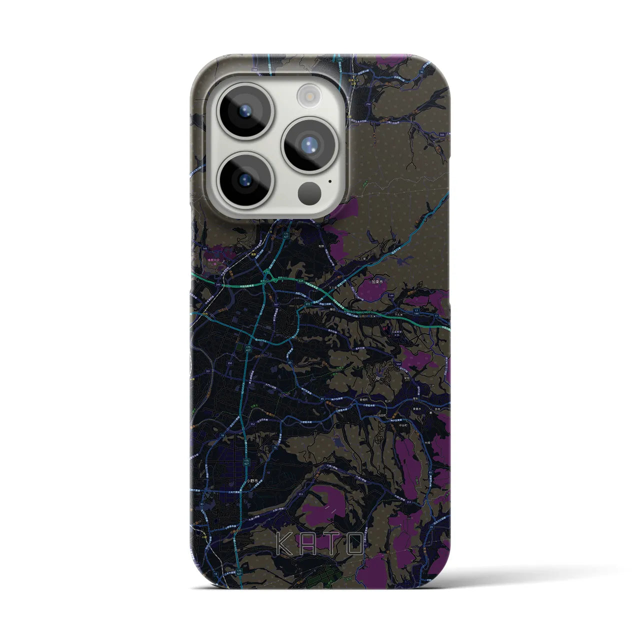 【加東】地図柄iPhoneケース（バックカバータイプ・ブラック）iPhone 15 Pro 用