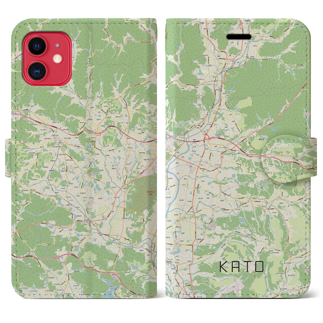 【加東】地図柄iPhoneケース（手帳両面タイプ・ナチュラル）iPhone 11 用