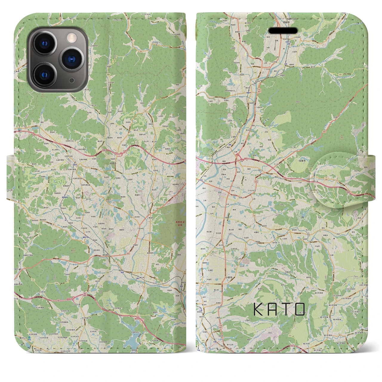 【加東】地図柄iPhoneケース（手帳両面タイプ・ナチュラル）iPhone 11 Pro Max 用