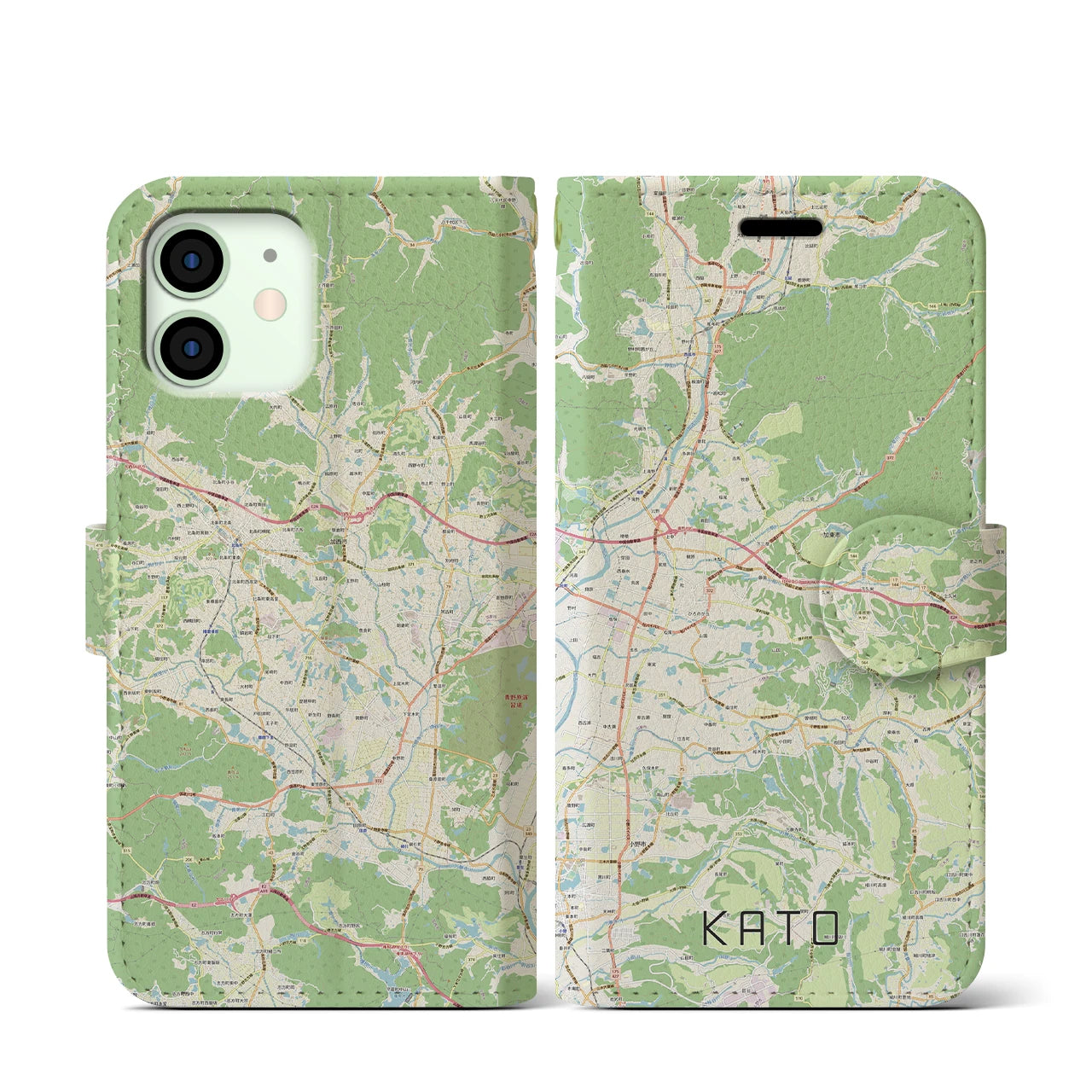 【加東】地図柄iPhoneケース（手帳両面タイプ・ナチュラル）iPhone 12 mini 用
