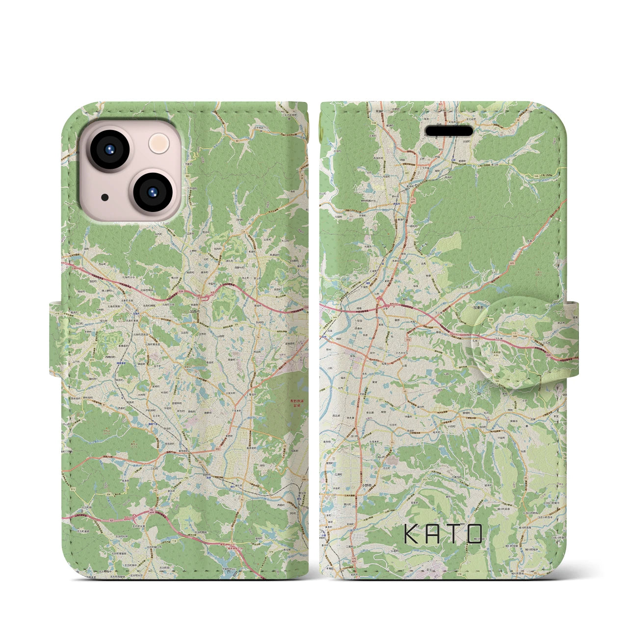 【加東】地図柄iPhoneケース（手帳両面タイプ・ナチュラル）iPhone 13 mini 用