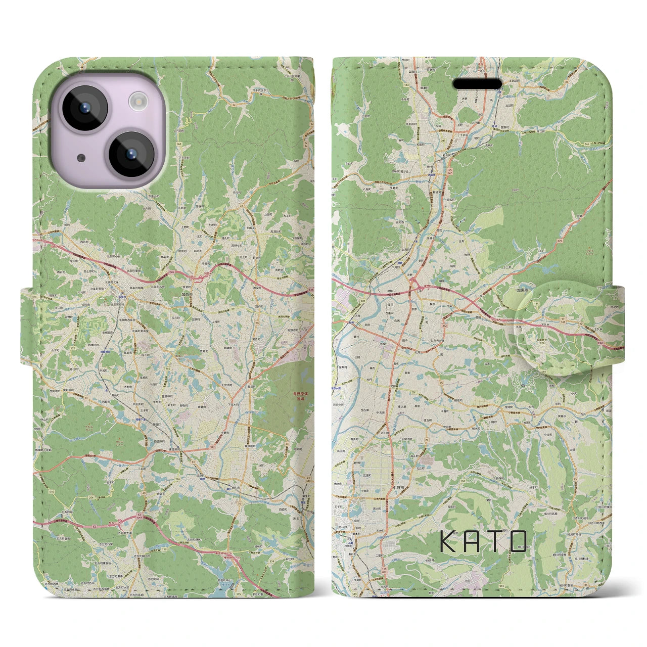 【加東】地図柄iPhoneケース（手帳両面タイプ・ナチュラル）iPhone 14 用