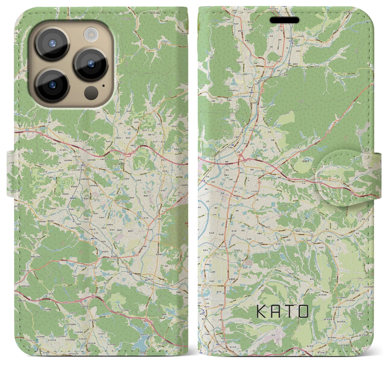 【加東】地図柄iPhoneケース（手帳両面タイプ・ナチュラル）iPhone 14 Pro Max 用