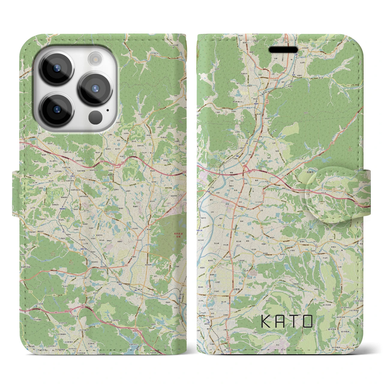 【加東】地図柄iPhoneケース（手帳両面タイプ・ナチュラル）iPhone 14 Pro 用