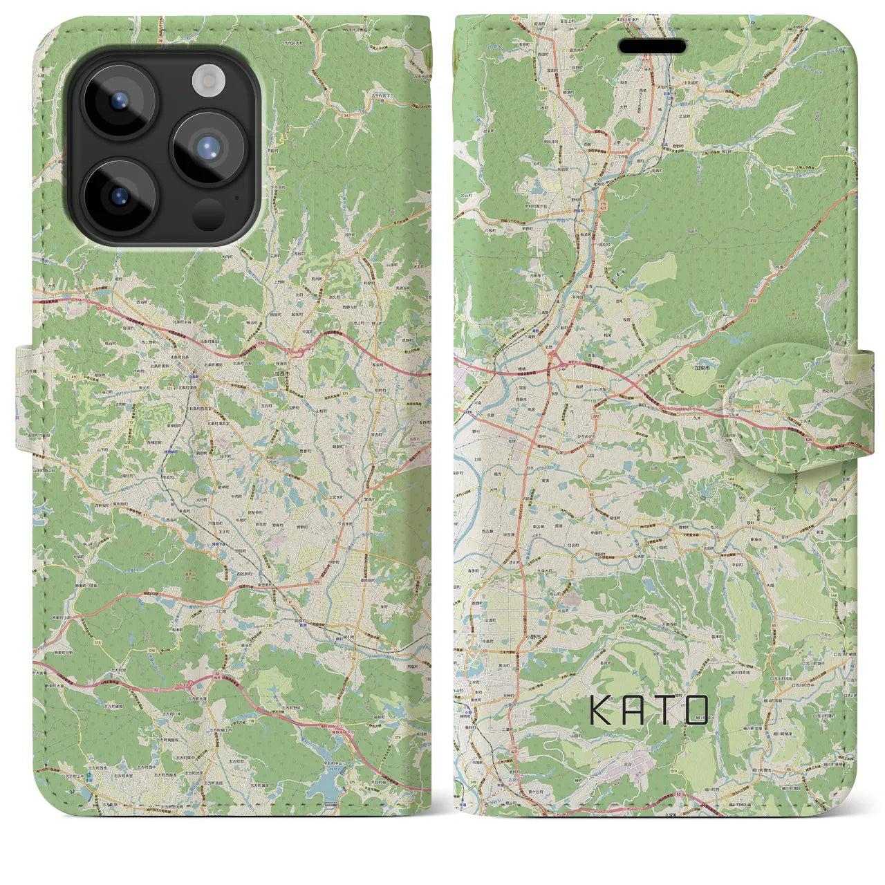 【加東】地図柄iPhoneケース（手帳両面タイプ・ナチュラル）iPhone 15 Pro Max 用