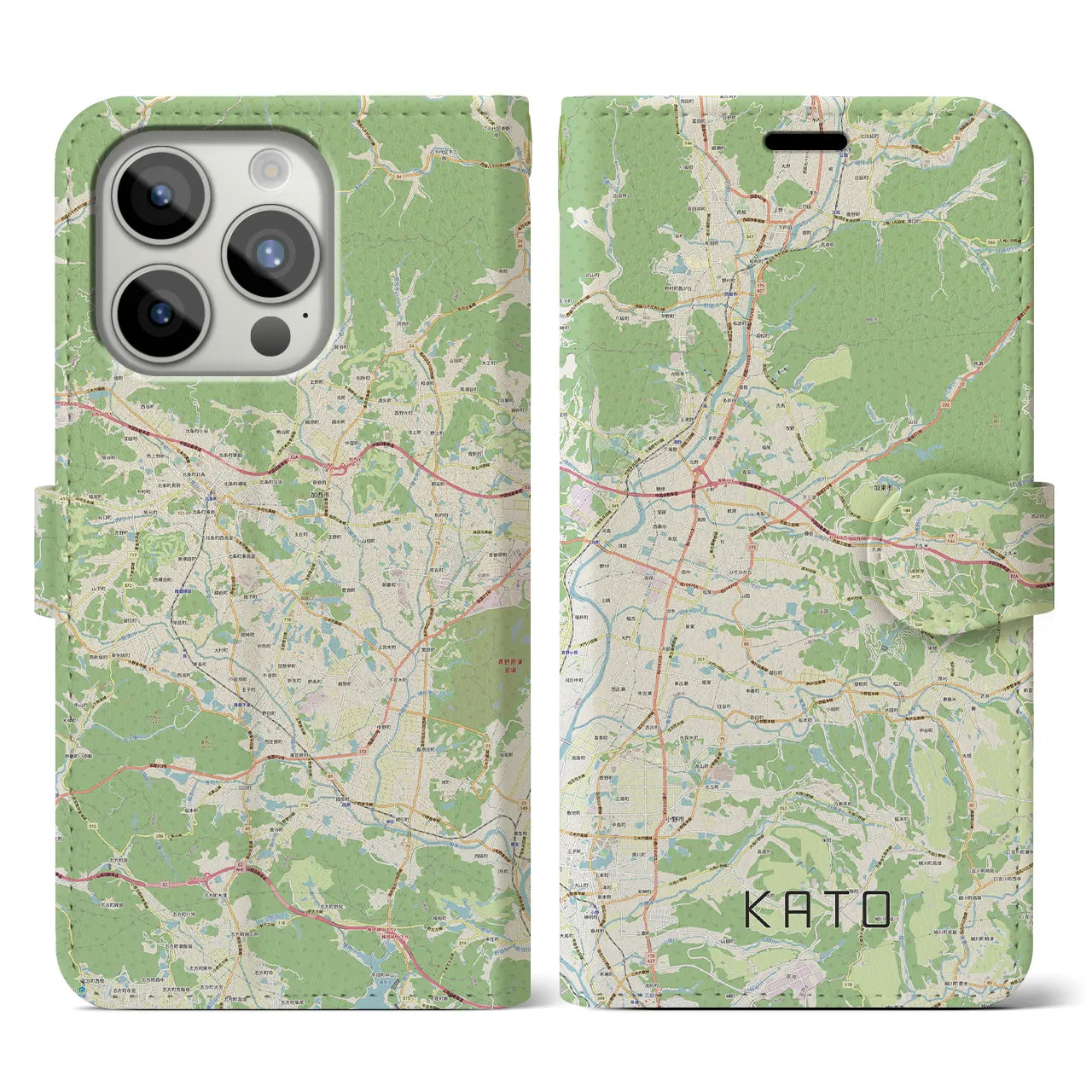 【加東】地図柄iPhoneケース（手帳両面タイプ・ナチュラル）iPhone 15 Pro 用
