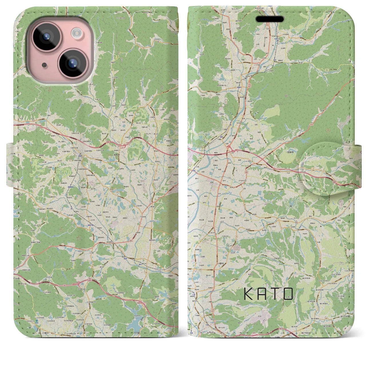【加東】地図柄iPhoneケース（手帳両面タイプ・ナチュラル）iPhone 15 Plus 用