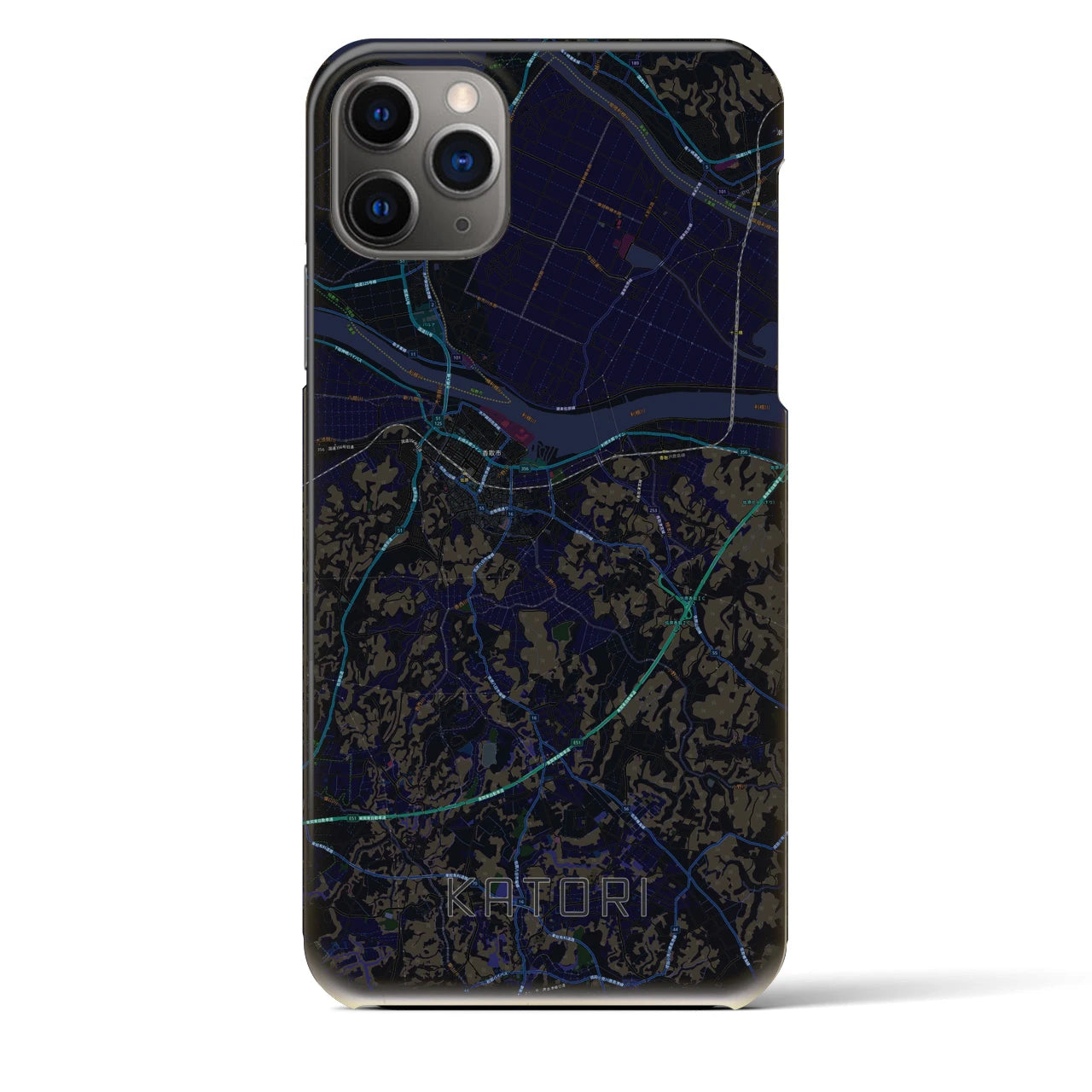 【香取】地図柄iPhoneケース（バックカバータイプ・ブラック）iPhone 11 Pro Max 用