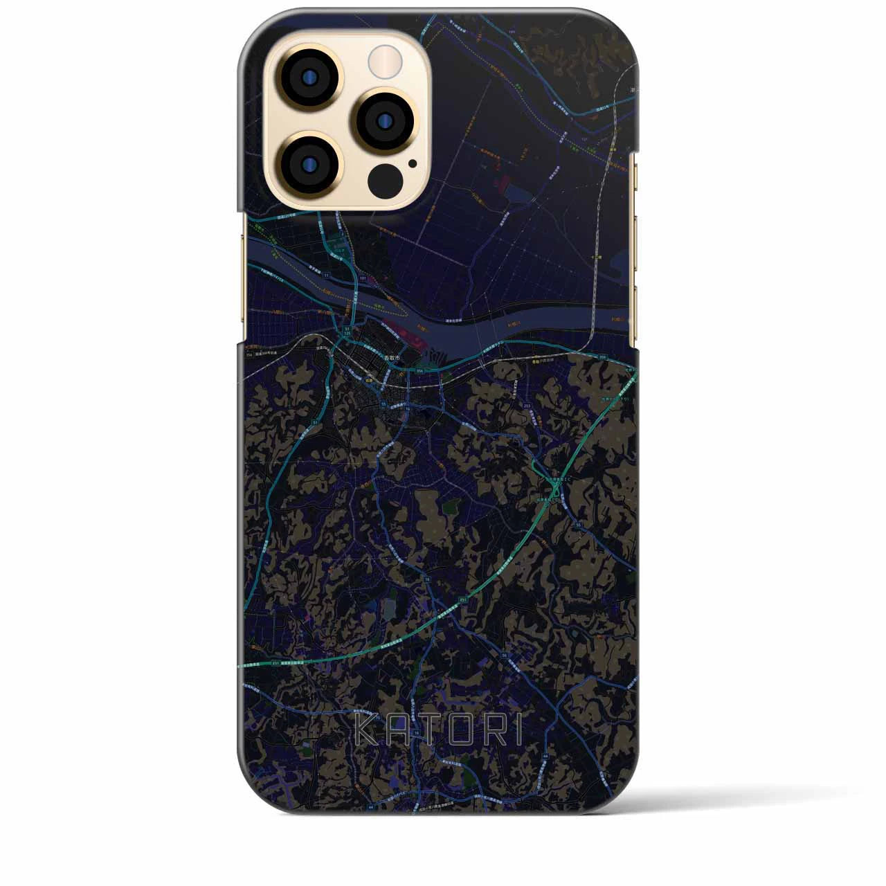 【香取】地図柄iPhoneケース（バックカバータイプ・ブラック）iPhone 12 Pro Max 用