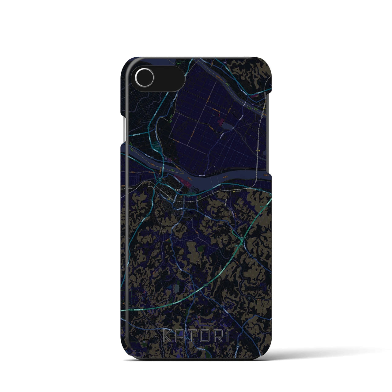 【香取】地図柄iPhoneケース（バックカバータイプ・ブラック）iPhone SE（第3 / 第2世代） / 8 / 7 / 6s / 6 用