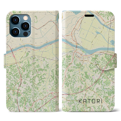 【香取（千葉県）】地図柄iPhoneケース（手帳タイプ）ナチュラル・iPhone 12 / 12 Pro 用